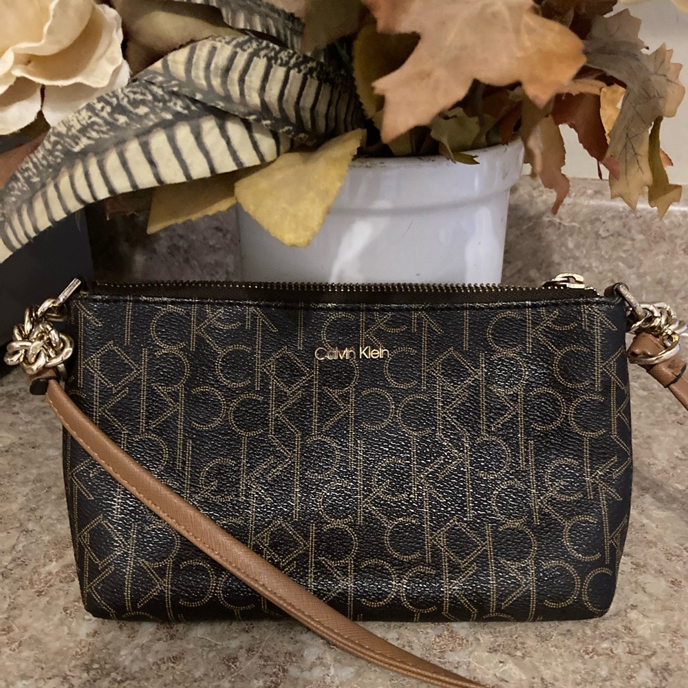 Calvin Klein Black and Tan Crossbody Bag